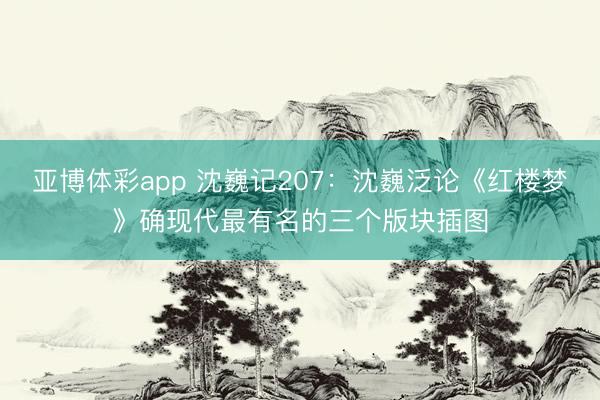 亚博体彩app 沈巍记207：沈巍泛论《红楼梦》确现代最有名的三个版块插图