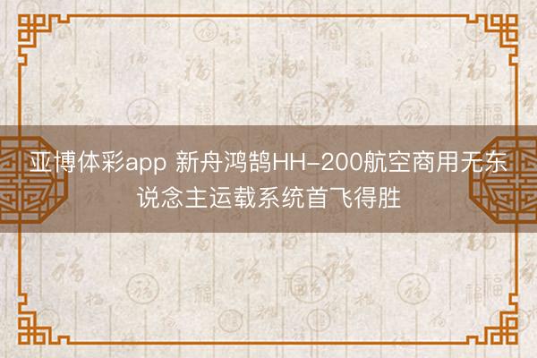 亚博体彩app 新舟鸿鹄HH-200航空商用无东说念主运载系统首飞得胜