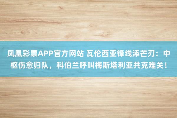 凤凰彩票APP官方网站 瓦伦西亚锋线添芒刃：中枢伤愈归队，科伯兰呼叫梅斯塔利亚共克难关！