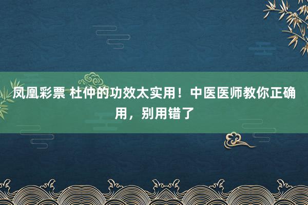 凤凰彩票 杜仲的功效太实用！中医医师教你正确用，别用错了