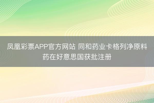 凤凰彩票APP官方网站 同和药业卡格列净原料药在好意思国获批注册