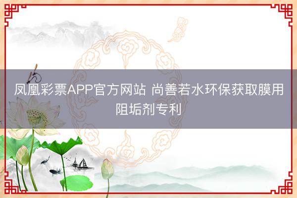 凤凰彩票APP官方网站 尚善若水环保获取膜用阻垢剂专利