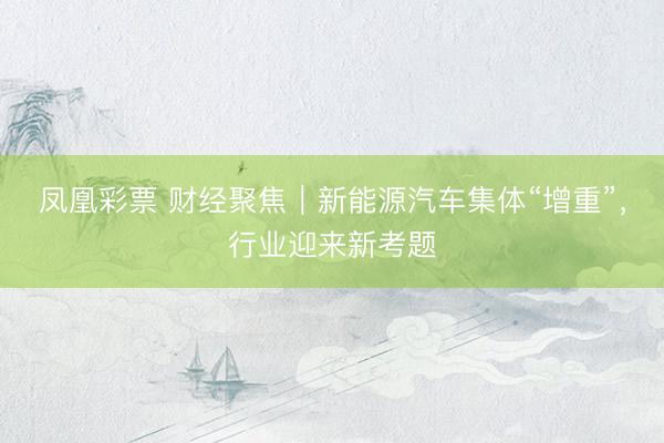 凤凰彩票 财经聚焦｜新能源汽车集体“增重”，行业迎来新考题