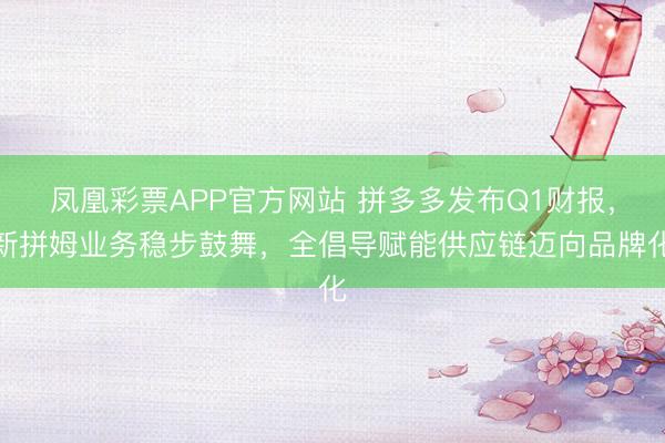 凤凰彩票APP官方网站 拼多多发布Q1财报，新拼姆业务稳步鼓舞，全倡导赋能供应链迈向品牌化