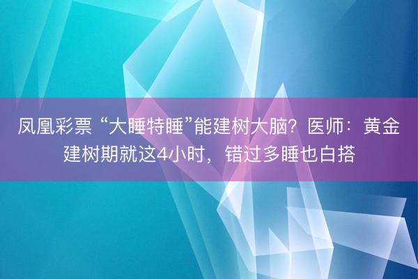 凤凰彩票 “大睡特睡”能建树大脑？医师：黄金建树期就这4小时，错过多睡也白搭